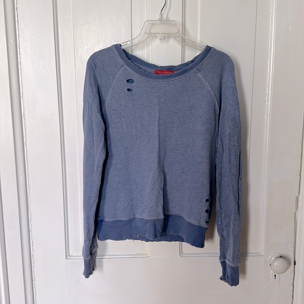 n : PHILANTHROPY, distressed casual, women’s sweat shirt, size Small
